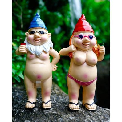 Zwerg Gartenfigur lustig Gartendeko Harz wetterfest 12cm 2er Pack