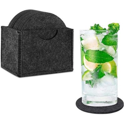 12er Set Filz Untersetzer 10cm Rund Dark Gray Aufbewahrungsbox