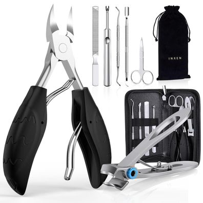 INXEN Profi Nagelschere Set Maniküre Pediküre Schwarz 7 Pcs