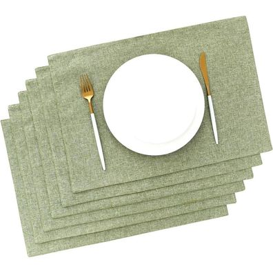 Tischsets Stoff Abwaschbar 6er Set Grün Platzset Leinen 48x33 cm