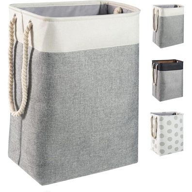 Großer Faltbarer Wäschekorb 78L mit Seilgriffen Beige Grau 60x42x31 cm