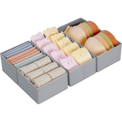 DIMJ 4er Set Schubladen Organizer Aufbewahrungsbox Stoff Hellgrau