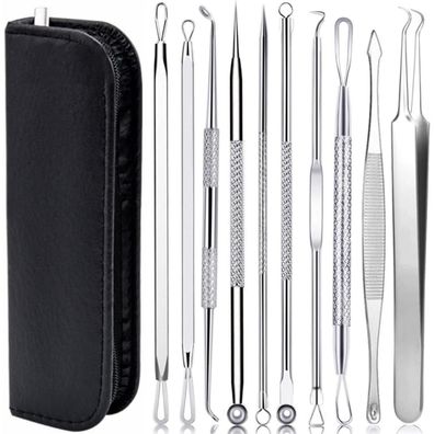 Mitesserentferner Set 10PCS Komedonenquetscher Blackhead Remover Akne Pinzette