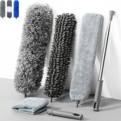 Teleskop Staubwedel Waschbar Mikrofaser Edelstahl 245cm Grau
