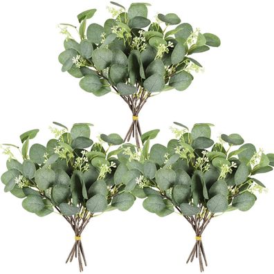 12er Set Künstliche Eukalyptus Deko Zweige Silberdollar Pflanze für Hochzeit