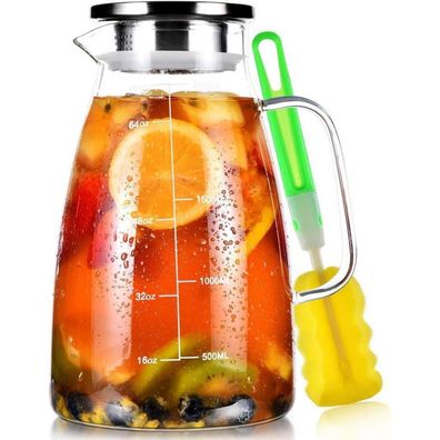 Aofmee Karaffe 2 Liter Glaskanne Wasserkaraffe Glaskrug mit Deckel