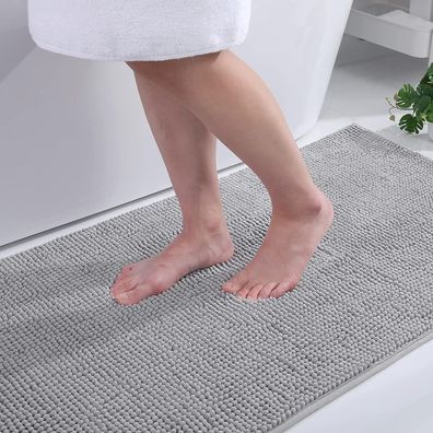 Chenille Badezimmerteppich 40x60 cm Hellgrau rutschfeste Waschbar Saugfähige