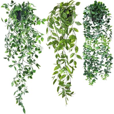 3x Künstliche Hängepflanze mit Topf 55-85 cm Deko Indoor Outdoor
