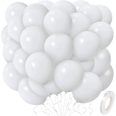 50x Weiße Luftballons 12 Zoll Geburtstags/Hochzeits/Party Deko