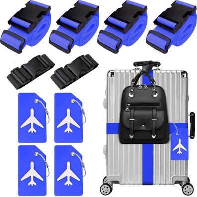 10er Set Koffergurt Kofferanhänger Taschenband Blau Reise Gepäck Strap