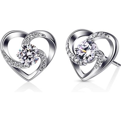 Herz Ohrringe Damen 925 Sterling Silber Zirkonia Geschenk, Liebe ist Glück