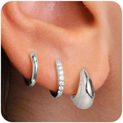 FUNEIA Ohrringe Silber 925 14K Vergoldet Damen Klein Creolen Ohrstecker Gold Set