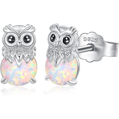 Suoye Panda Eulen Koala Silber 925 Mädchen Opal Tier-Ohrringe