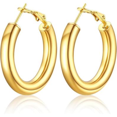 U7 Damen Hoop Ohrringe Edelstahl/18k vergoldet 5mm dicke Kreolen 30mm-80mm
