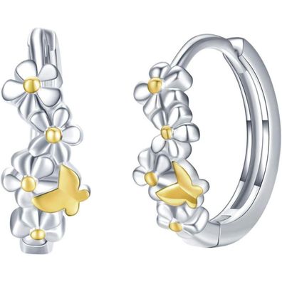 Blumen Ohrringe 925 Sterling Silber Schmetterlinge Creolen Roségold Kinder