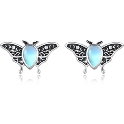 925 Sterling Silber Luna Motte Ohrringe mit Mondstein - Tier Ohrstecker