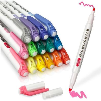 Yoskaedi 15 Textmarker Marker Pastell doppelspitzig Tagebuch Büro Schule