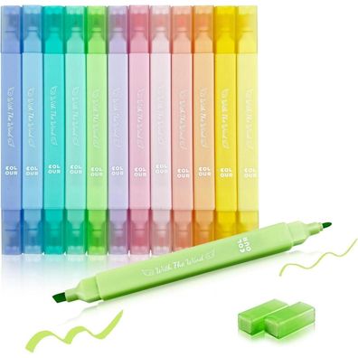 Textmarker Pastell Set 12 Stück Doppelspitze No Bleed Dry Fast Bibel