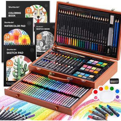 Shuttle Art 186-teiliges Malset Acryl Buntstift Ölpastell Aquarell Wachsmal