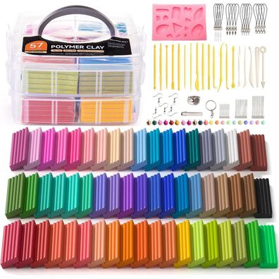 Shuttle Art Polymer Clay 57 Farben Weich-Ton Set 1,55 kg 3,4 lb Mit 19