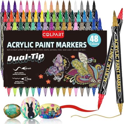 Acrylstifte Wasserfest für Steine Bemalen - 48 Farben Doppelendige Marker