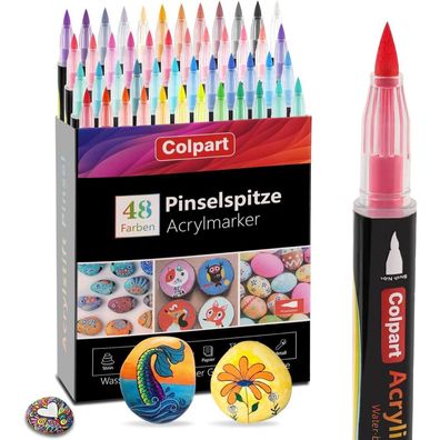 Acrylstifte Set 48 Farben Wasserfest Marker für Steine Holz Glas DIY