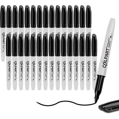 30 Pack colpart Fine Tip Black Marker Pens Set Waterproof Fade-resistant Quick