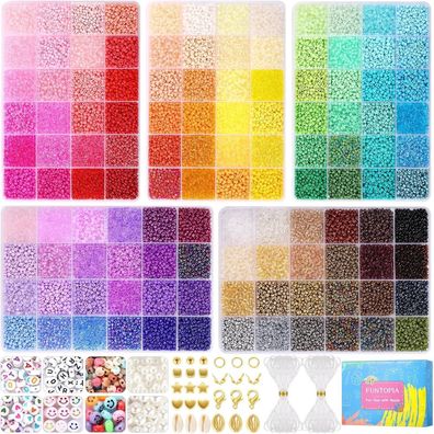 Funtopia Perlen Set 120 Farben 3mm für Armbänder DIY mit Buchstabenperlen