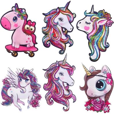 Aufbügeln Einhorn Bügelbilder Kinder Aufnäher Set 6 Stück