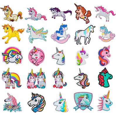 25 Stück Aufnäher Kinder Textilien Bügelbilder Aufbügeln Mädchen Einhorn