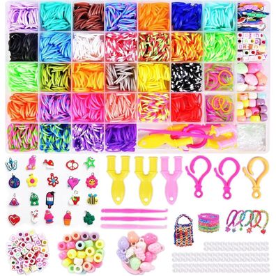 Loops Gummibänder Set 3000+ Loom Bänder 32 Farben Kinder Basteln Armbänder