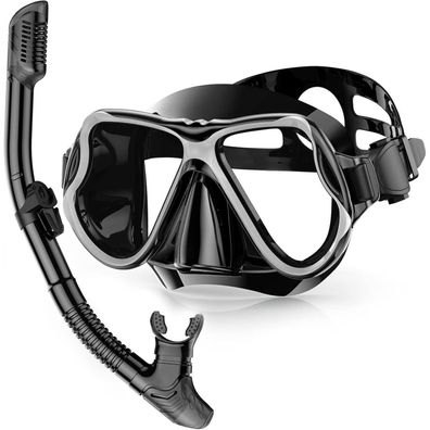 QcoQce Trocken Schnorchelset Anti-Fog Panorama Tauchmaske - transparent