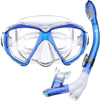 Dorlle Schnorchelset mit Taucherbrille und Trockenschnorchel, gehärtetes Glas