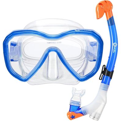 Kinder Schnorchelset Tauchset mit Dry Schnorchel und Anti-Fog Taucherbrille Blau