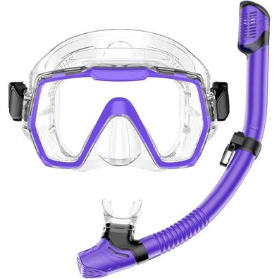 Schnorchelset Erwachsene Anti-Leck Anti-Beschlag Glaslinse Violett