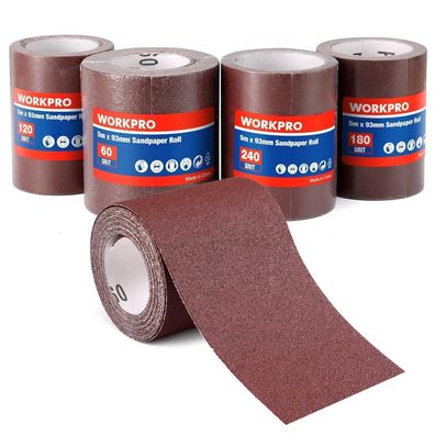 Workpro Schleifpapierrollen 93mm x 5m Körnung 60/120/180/240 4er Set