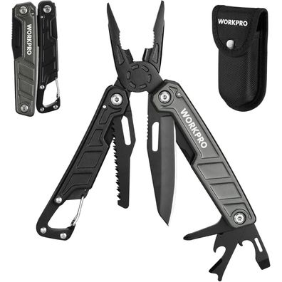 Workpro Multifunktionszange 11-in-1 Faltbar Edelstahl Multitool mit Karabiner