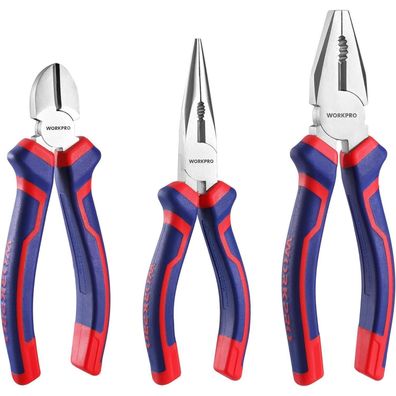 Workpro Zangen Set 3tlg. Kombizange Spitzzange Seitenschneider 180mm 160mm 160mm