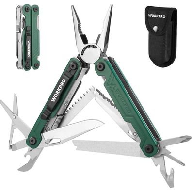 Workpro 18-in-1 Multitool Multifunktionszange Edelstahl Camping Werkzeug Grün