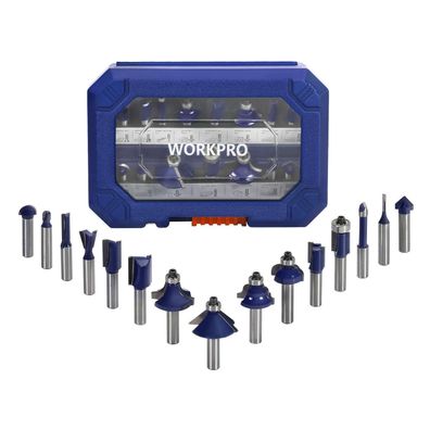 Workpro 15tlg. Fräser Set für Holz, Schaft 8mm, Oberfräse Zubehör mit Koffer