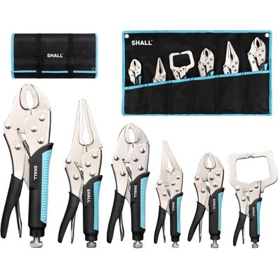 6-teiliges Gripzangen-Set gebogene Backen Nase Locking-C zwei TPR Griffe