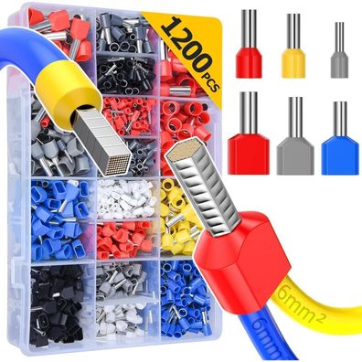 Aderendhülsen Set 0.5mm²-16mm² 1200 Stück Sortimentsbox Twin Einzel Isoliert