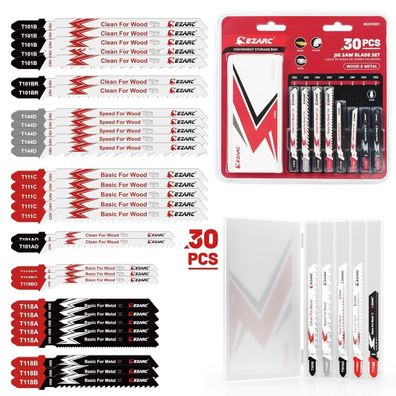 Stichsägeblatt Set 30tlg T-Schaft Aufbewahrungskoffer Holz Kunststoff Metall