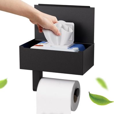 Toilettenpapierhalter Schwarz mit Feuchttücherbox Klorollenhalter
