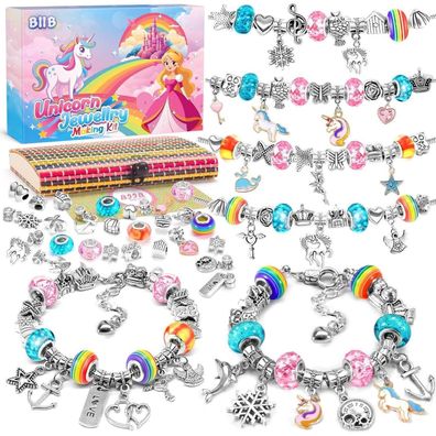 BIIB Mädchen Bastelset Schmuck Selber Machen Kinder Armbänder Regenbogen-Mix