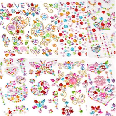 8 Blätter Strasssteine Selbstklebend Acryl Sticker Einhorn Mädchen DIY 5-9 Jahre