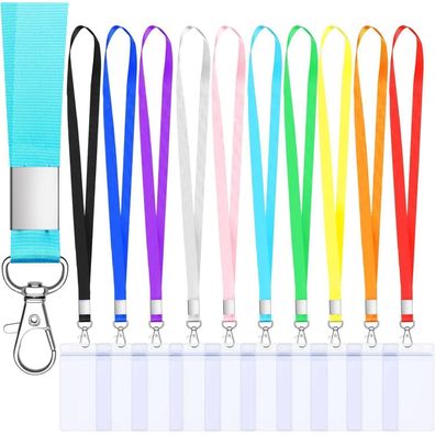 10 Stück Ausweishülle Schlüsselband Set Kartenhalter Nylon Karabiner