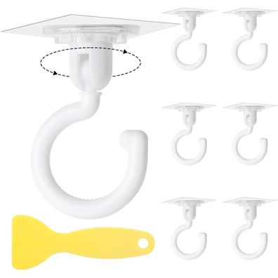 6x Transparente Selbstklebende 360° Drehbare Deckenhaken mit Schaber