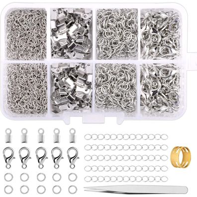 Kettenverschluss Set 300-teilig Karabiner Biegeringe Silber