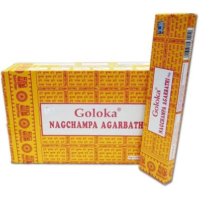 Goloka Nag Champa Räucherstäbchen 192 g 12 Schachteln 10-16 Stäbchen 45 min